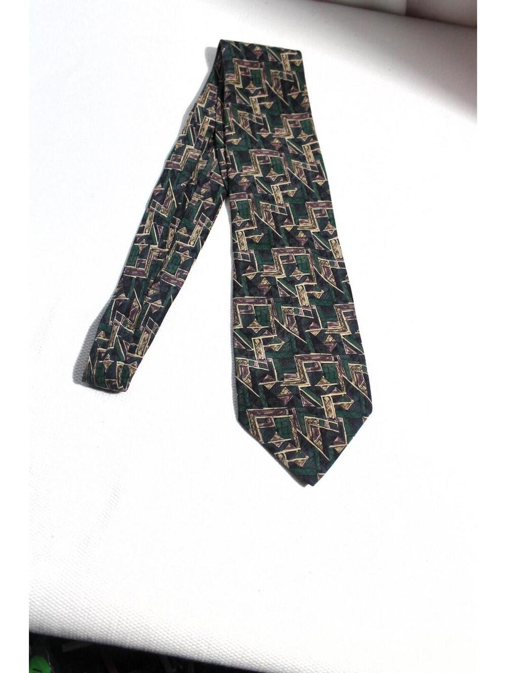 GEOFFREY BEENE 3.75 X 58 Inch Silk Necktie, Green/Blue/Taupe, 3.75 X 58